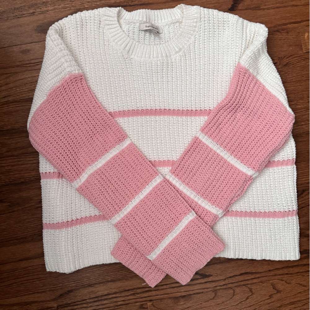 Francesca's Collections Pink and White Striped Sweater